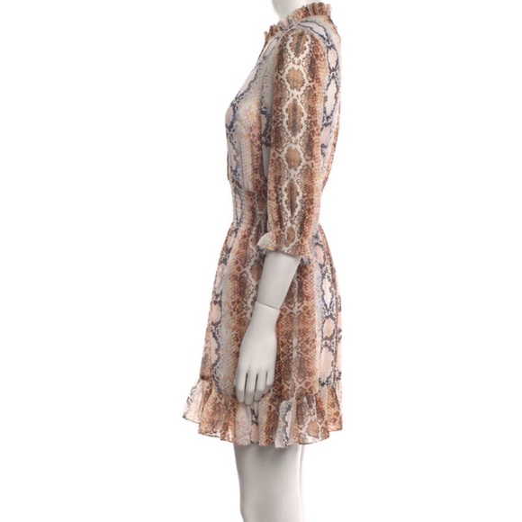 MAJE Women's Sheer Snake Print‎ Mini Dress Puff Sleeves Ruffle Button Up Size 2 - Picture 5 of 12